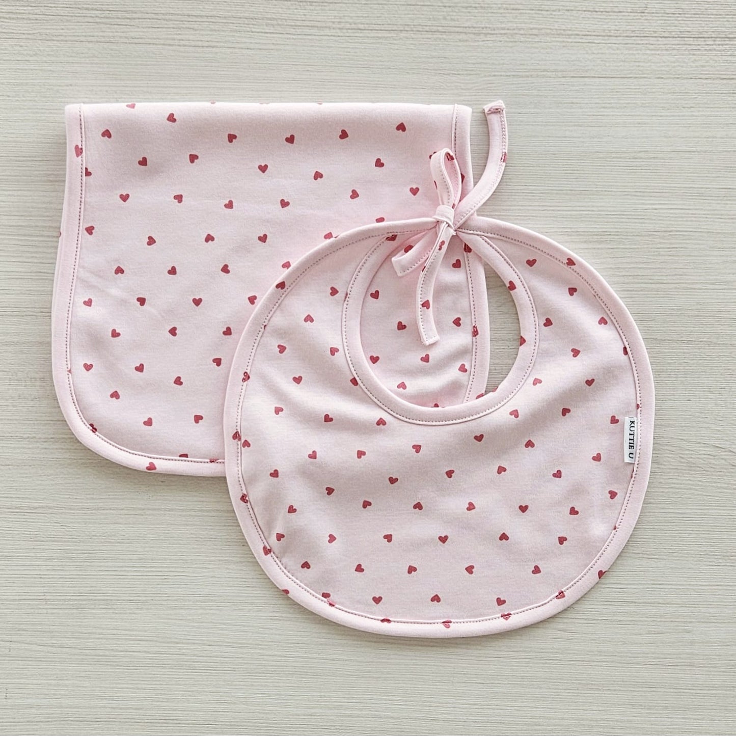 Pink Hearts Bib & Burp