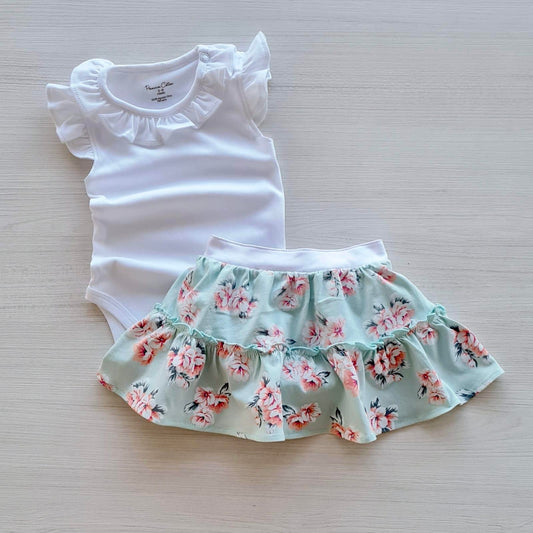 Ruffle Bodysuit and Floral Skirt Set