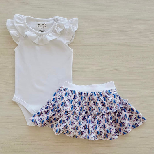 Ruffle Bodysuit and Fish Print Skirt Set